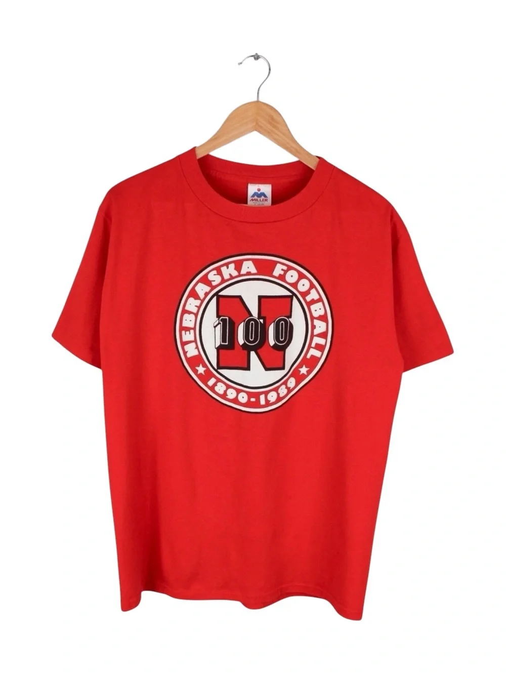 Vintage Nebraska Huskers Football 100 Year Anniversary T Shirt Red‎ USA Made XL